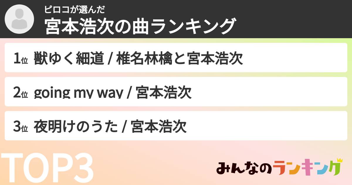 ピロコさんの「宮本浩次の曲ランキング」