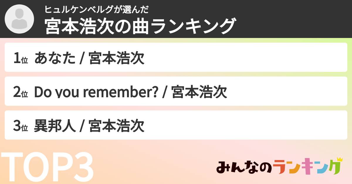 ヒュルケンベルグさんの「宮本浩次の曲ランキング」