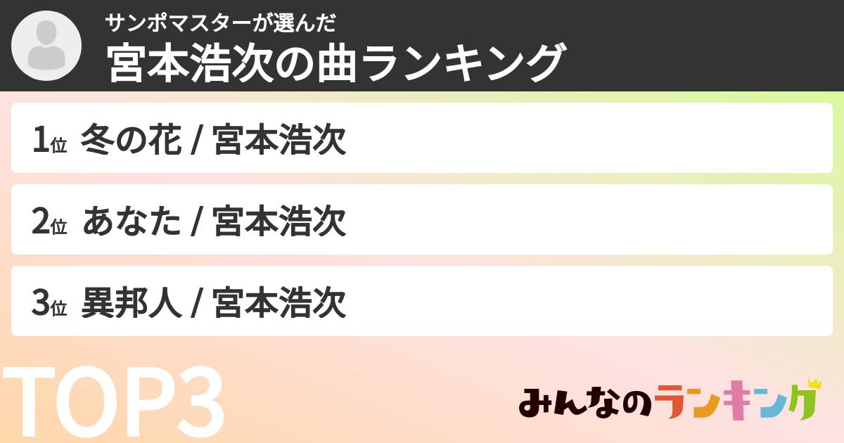 サンポマスターさんの「宮本浩次の曲ランキング」