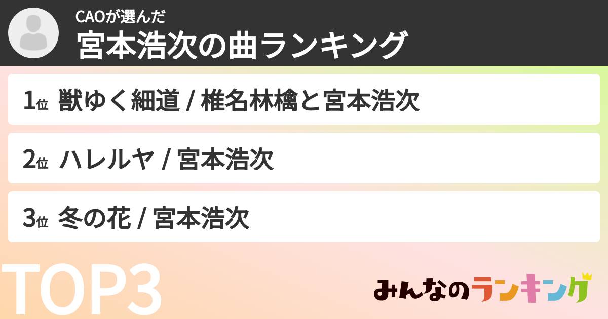 CAOさんの「宮本浩次の曲ランキング」