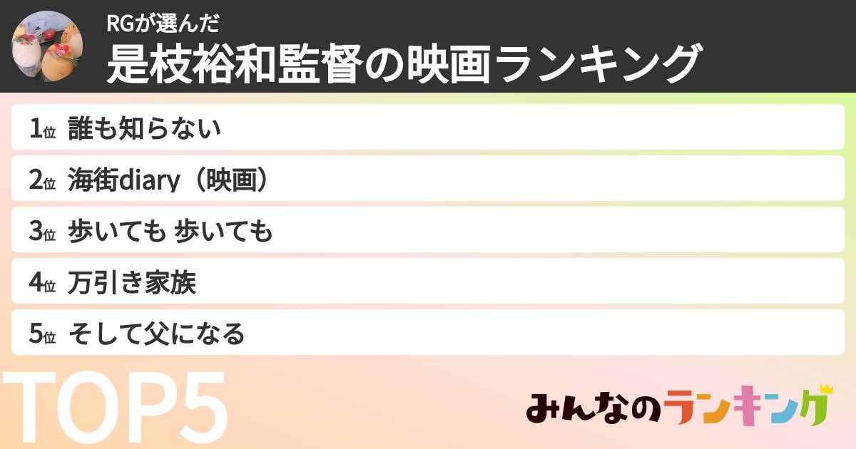 RGさんの「是枝裕和監督の映画ランキング」