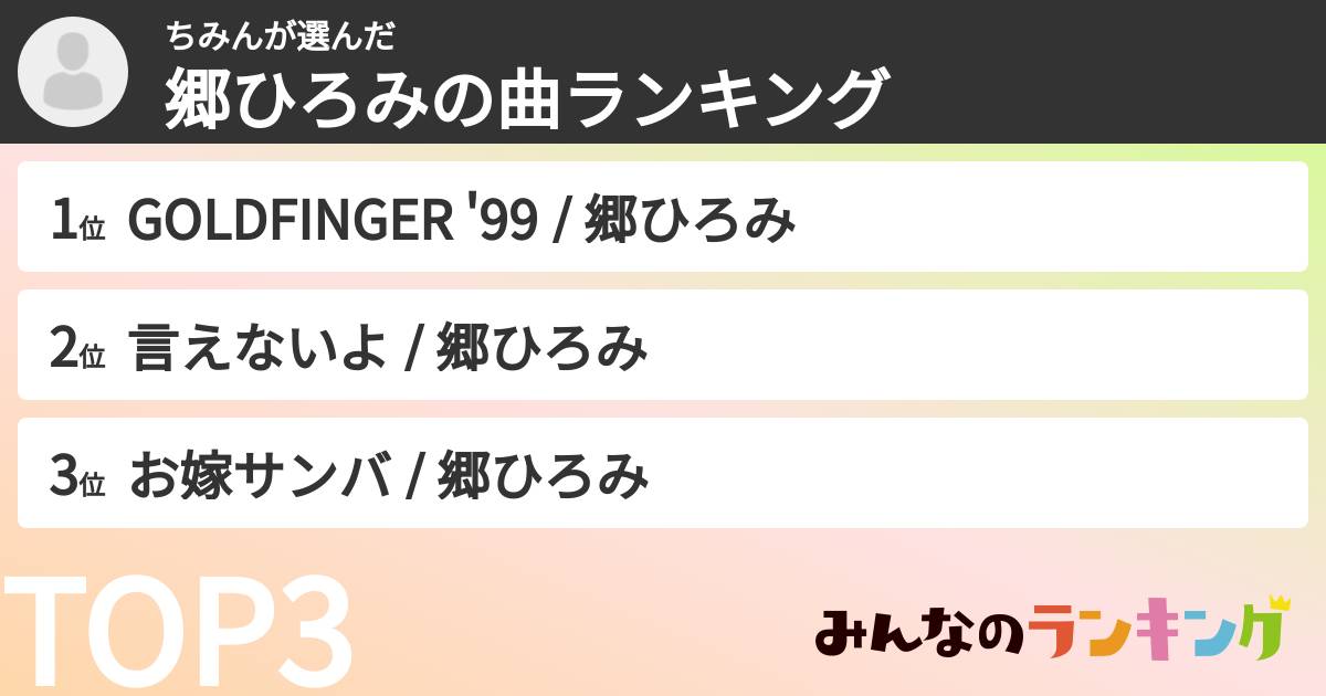 ちみんさんの「郷ひろみの曲ランキング」