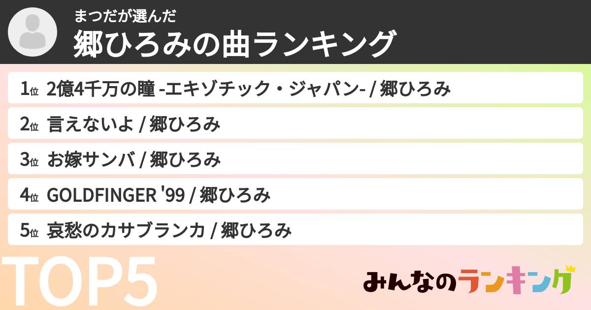 まつださんの「郷ひろみの曲ランキング」