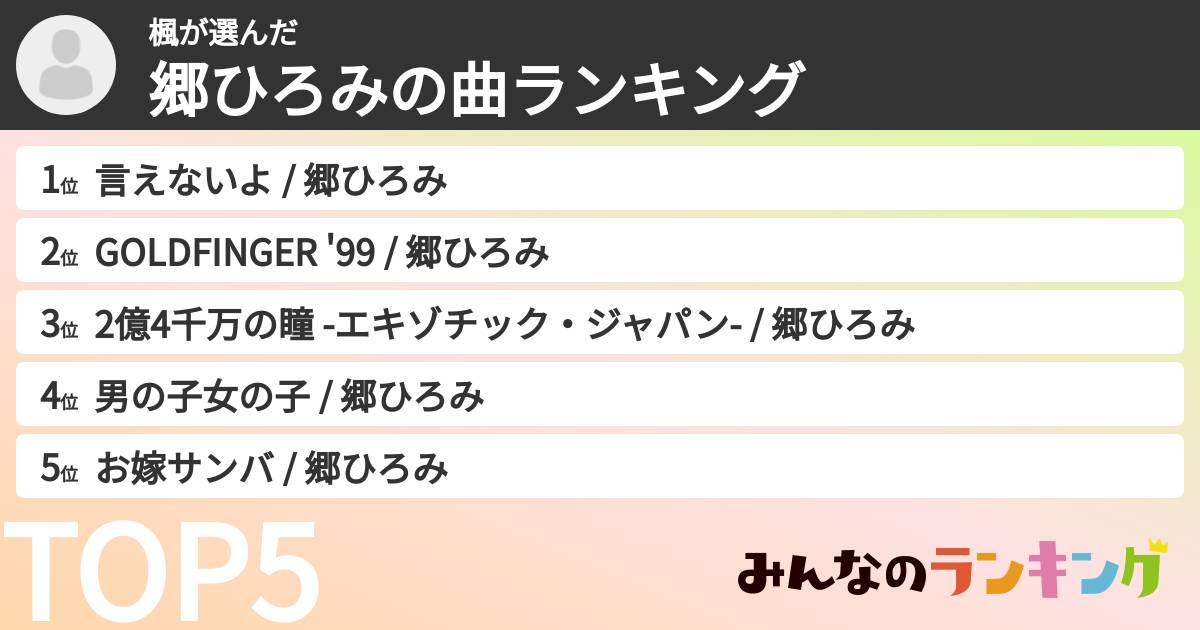 楓さんの「郷ひろみの曲ランキング」
