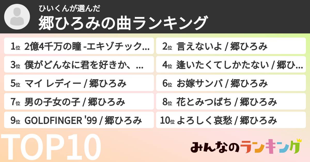 ひいくんさんの「郷ひろみの曲ランキング」