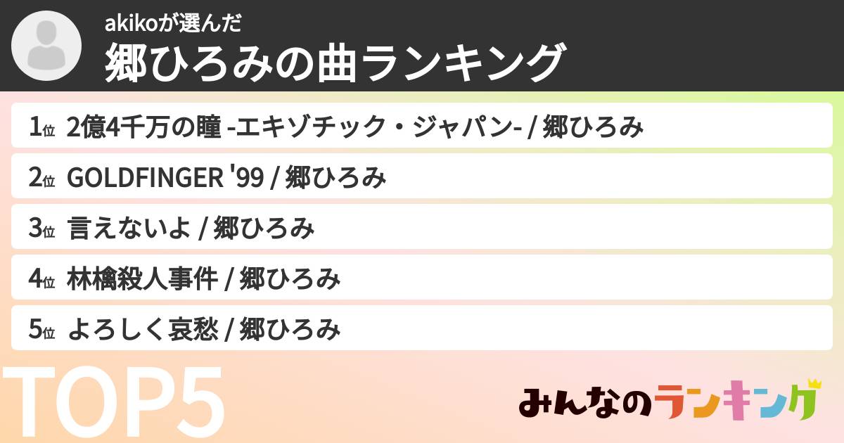 akikoさんの「郷ひろみの曲ランキング」