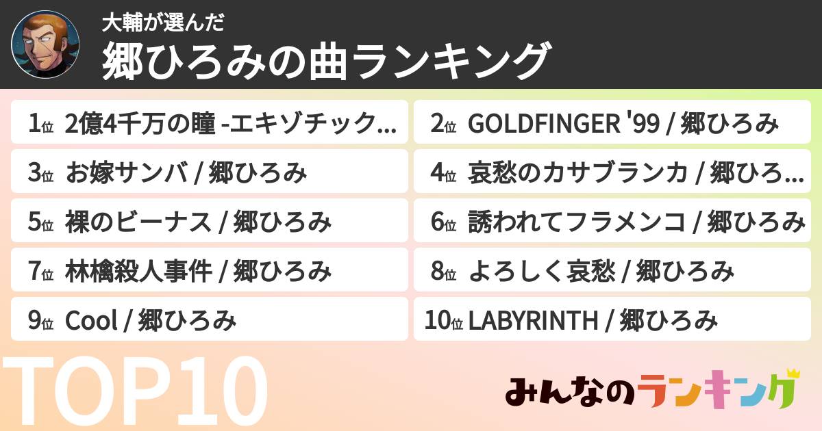 大輔さんの「郷ひろみの曲ランキング」