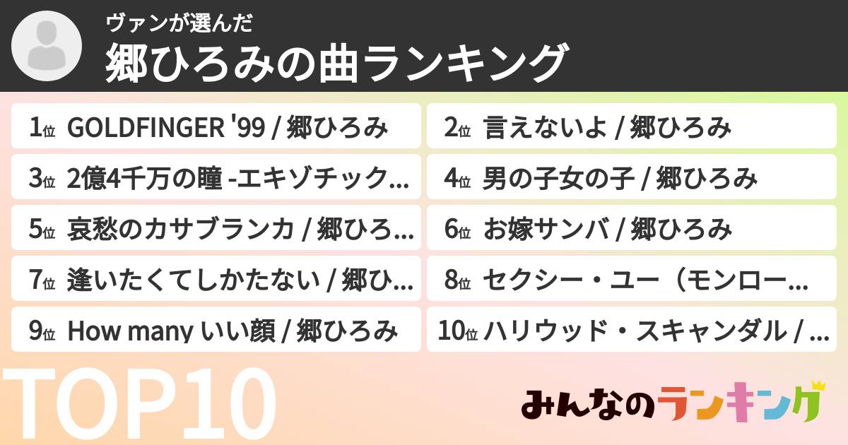 ヴァンさんの「郷ひろみの曲ランキング」