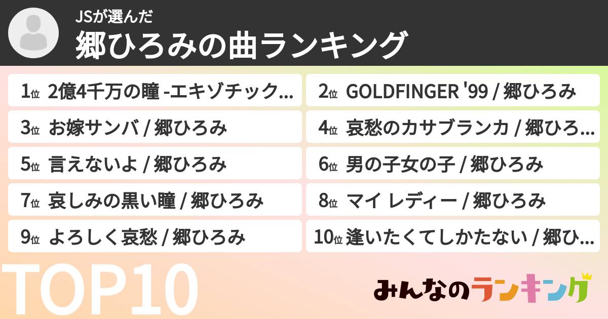 JSさんの「郷ひろみの曲ランキング」