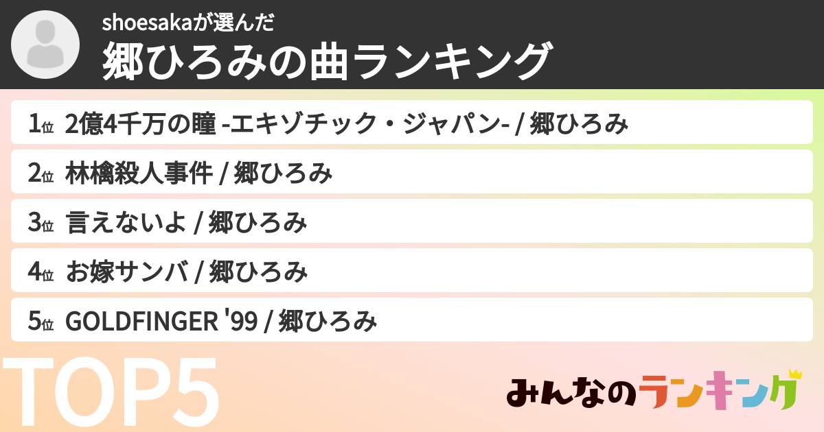 shoesakaさんの「郷ひろみの曲ランキング」