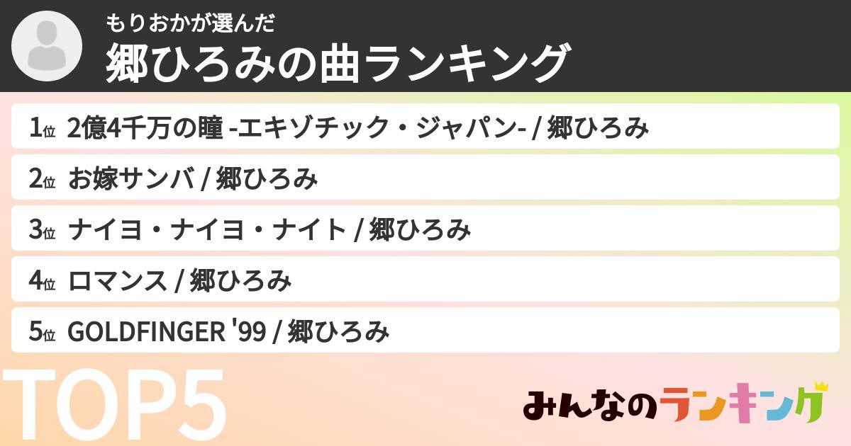 もりおかさんの「郷ひろみの曲ランキング」
