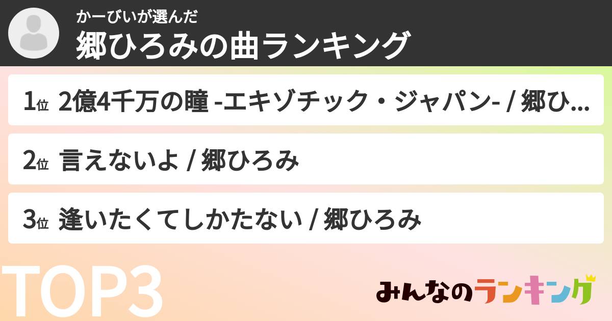 かーびいさんの「郷ひろみの曲ランキング」