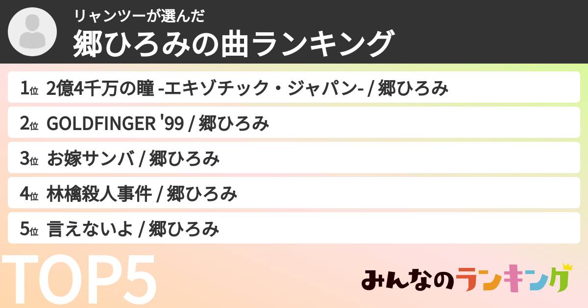 リャンツーさんの「郷ひろみの曲ランキング」