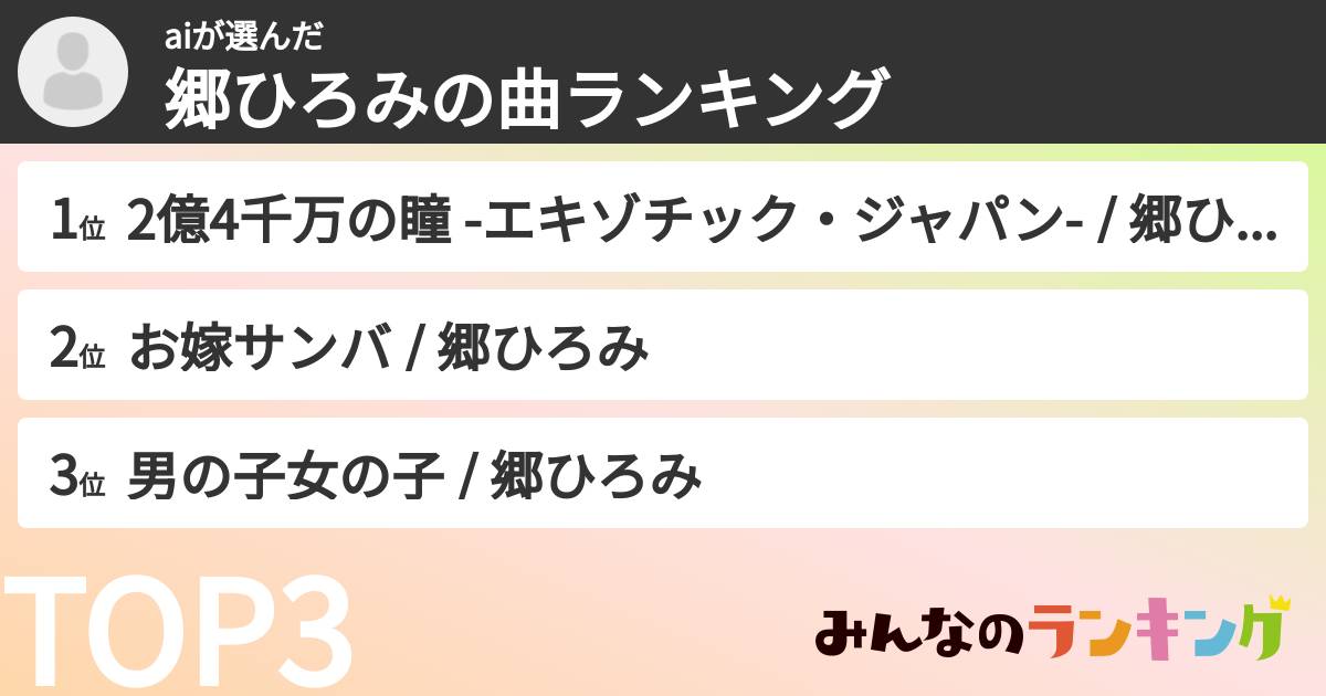 aiさんの「郷ひろみの曲ランキング」