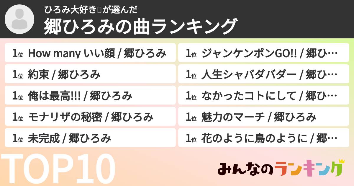 ひろみ大好き💕さんの「郷ひろみの曲ランキング」