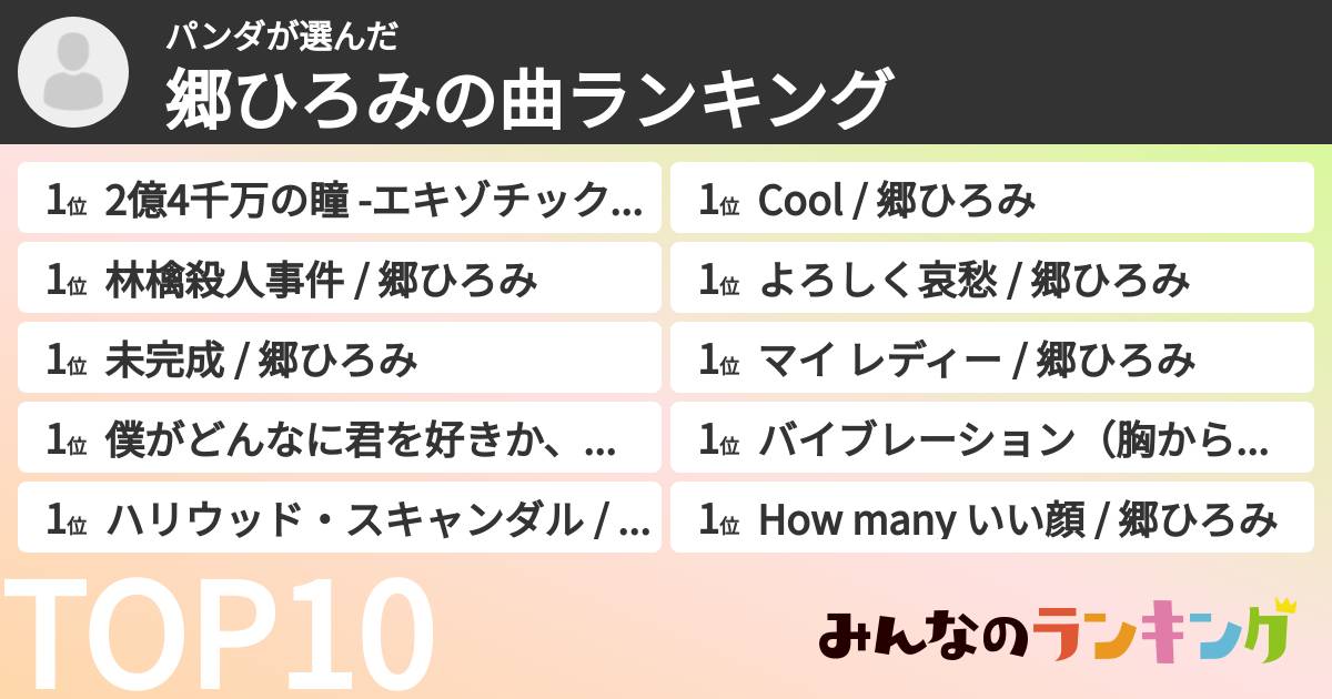 パンダさんの「郷ひろみの曲ランキング」