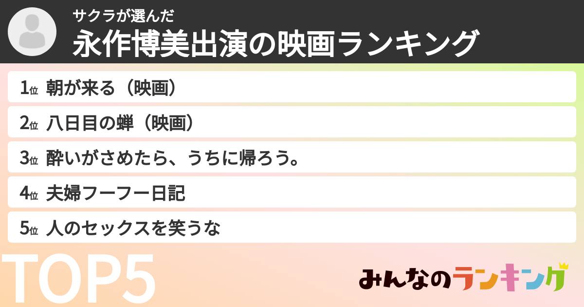サクラさんの「永作博美出演の映画ランキング」