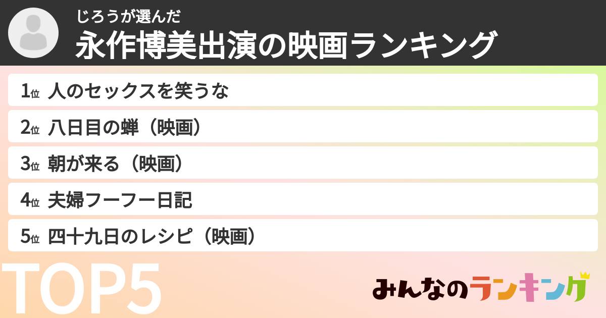 じろうさんの「永作博美出演の映画ランキング」