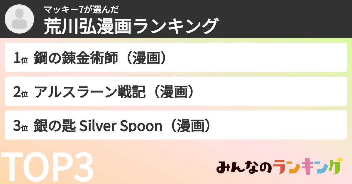 マッキー7さんの「荒川弘漫画ランキング」
