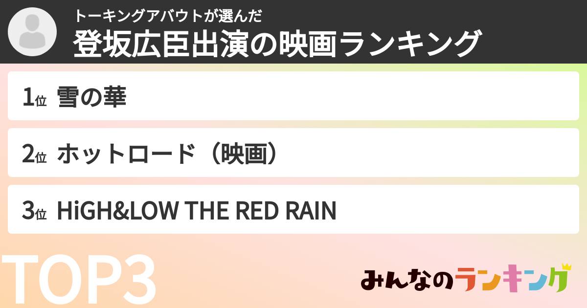 トーキングアバウトさんの「登坂広臣出演の映画ランキング」