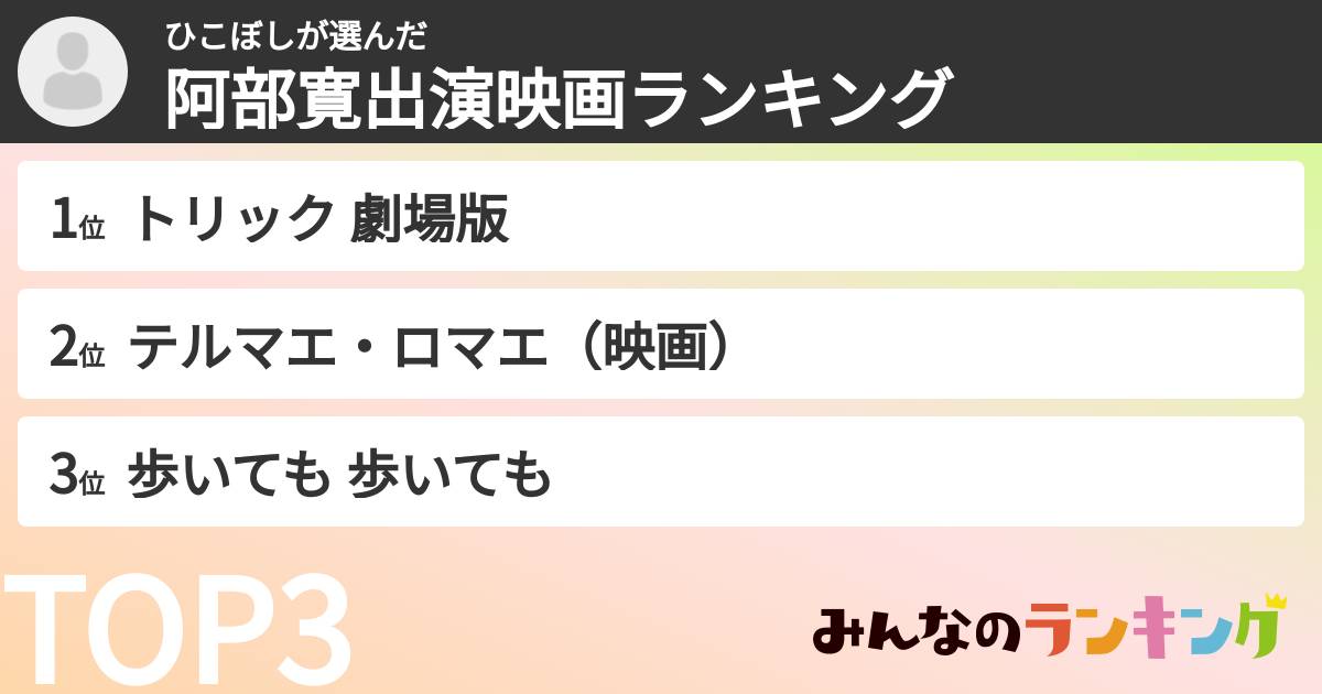 ひこぼしさんの「阿部寛出演映画ランキング」