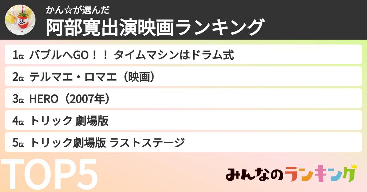 かん☆さんの「阿部寛出演映画ランキング」