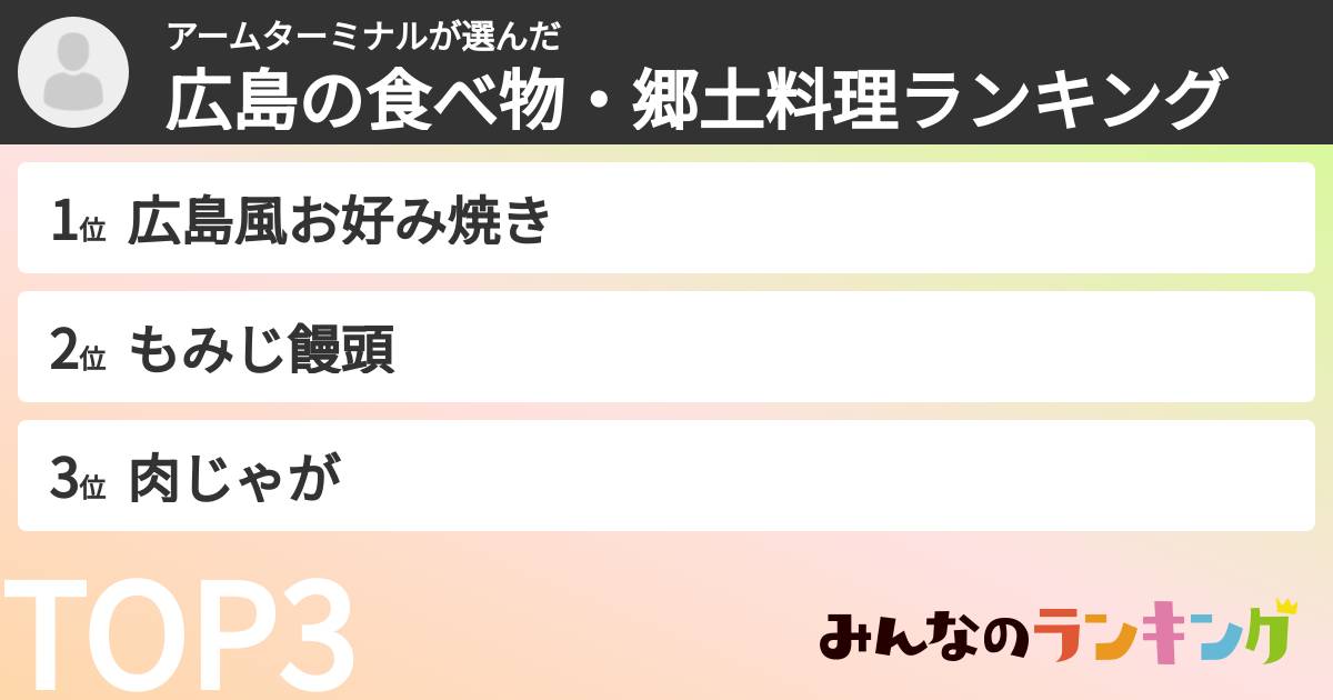 アームターミナルさんの「広島の食べ物・郷土料理ランキング」