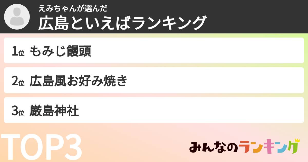 えみちゃんさんの「広島といえばランキング」