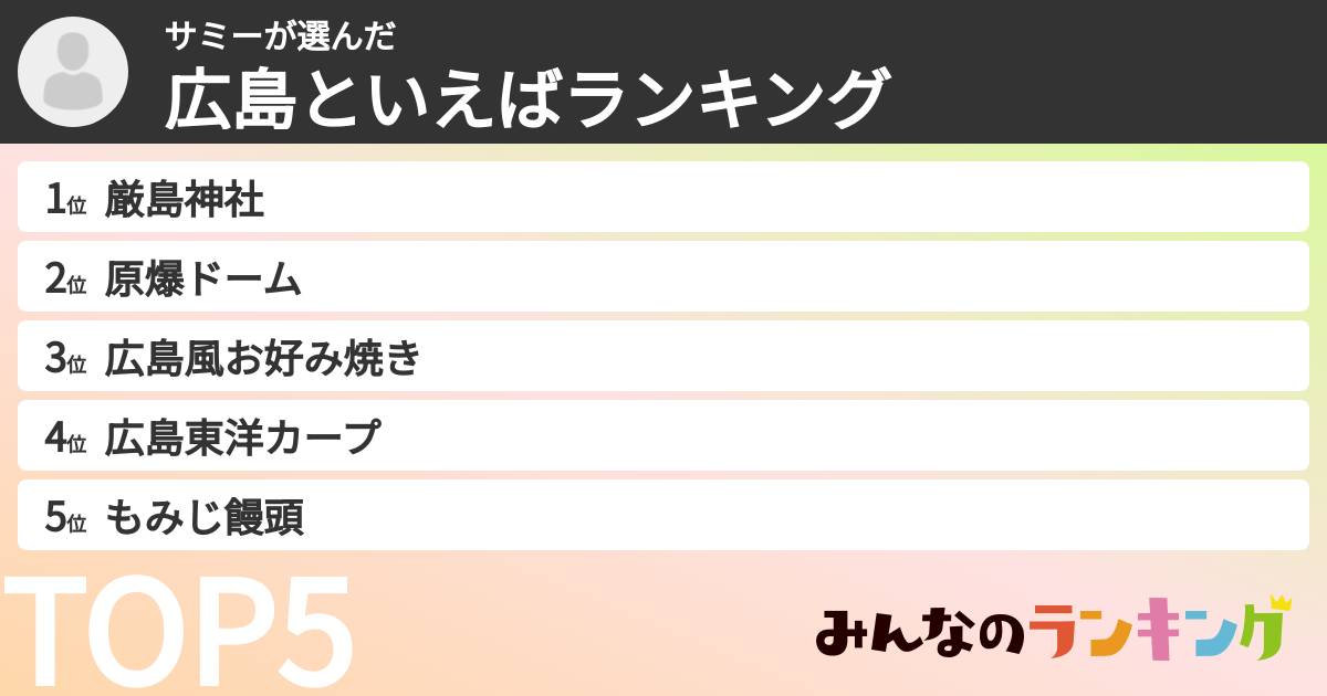 サミーさんの「広島といえばランキング」