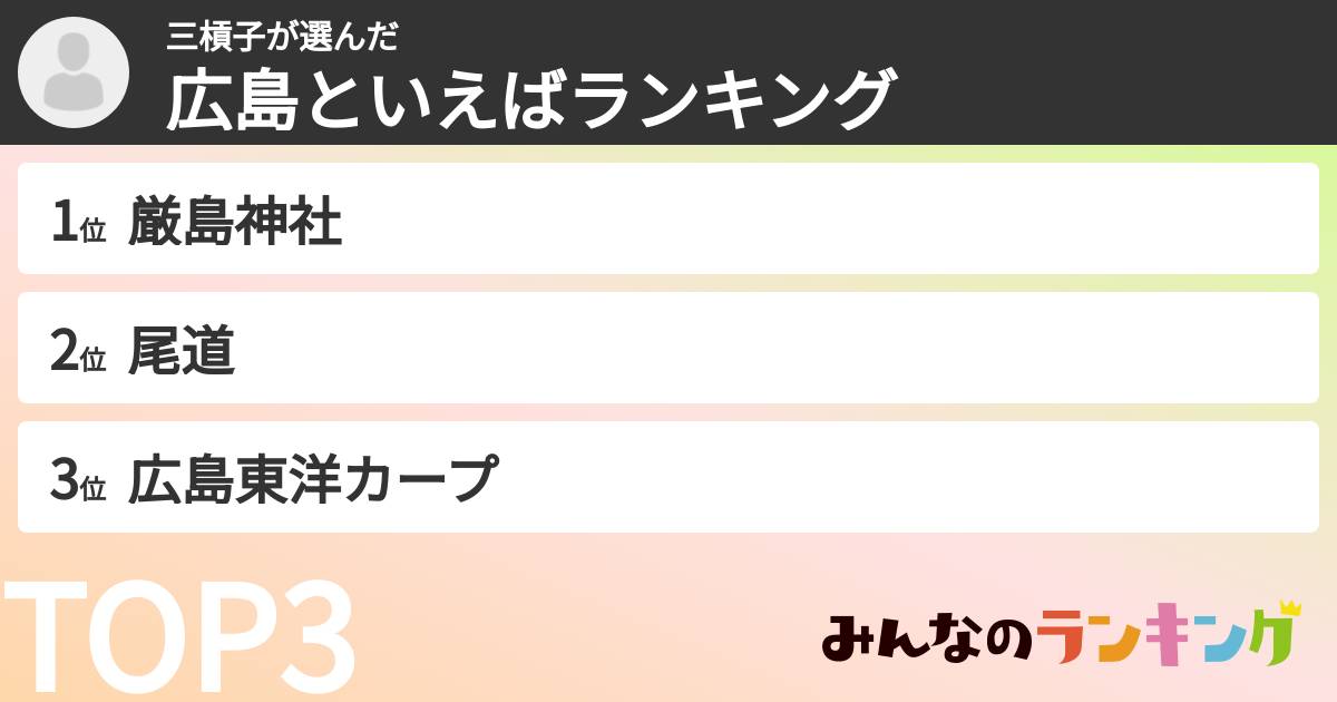 三槓子さんの「広島といえばランキング」