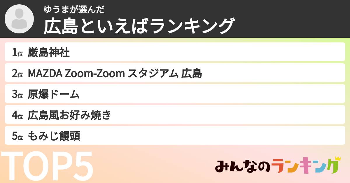 ゆうまさんの「広島といえばランキング」
