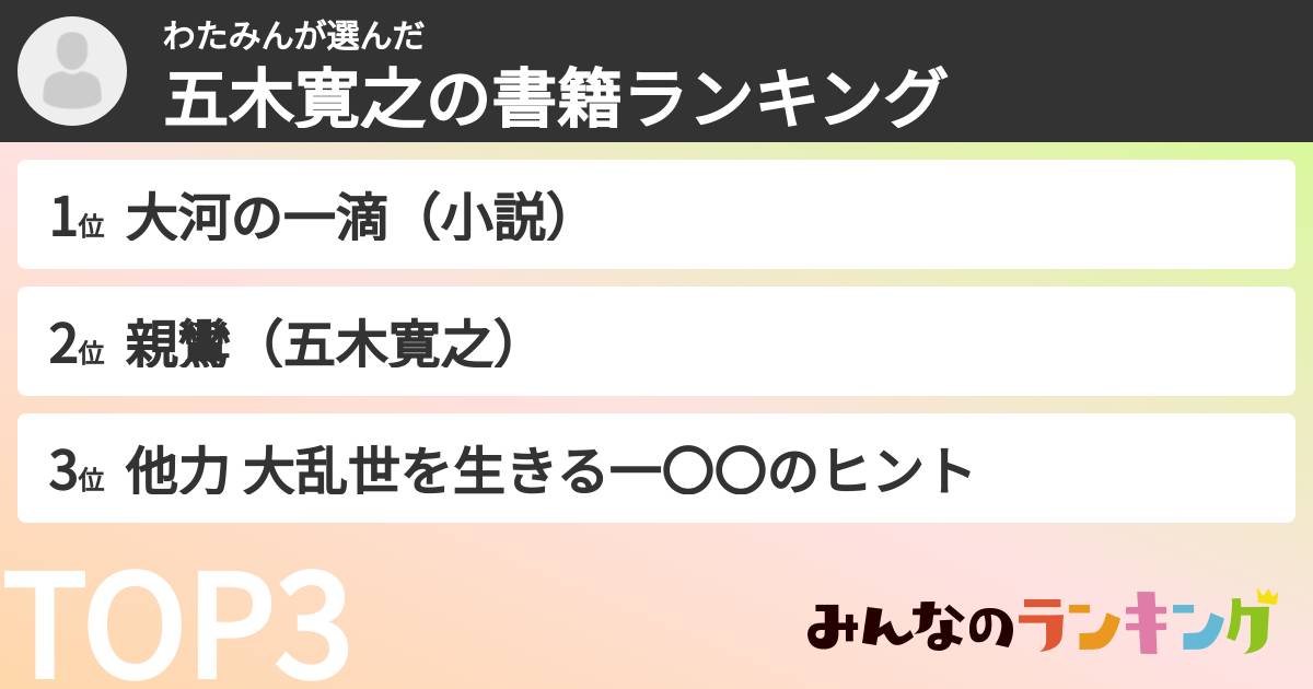 わたみんさんの「五木寛之の書籍ランキング」