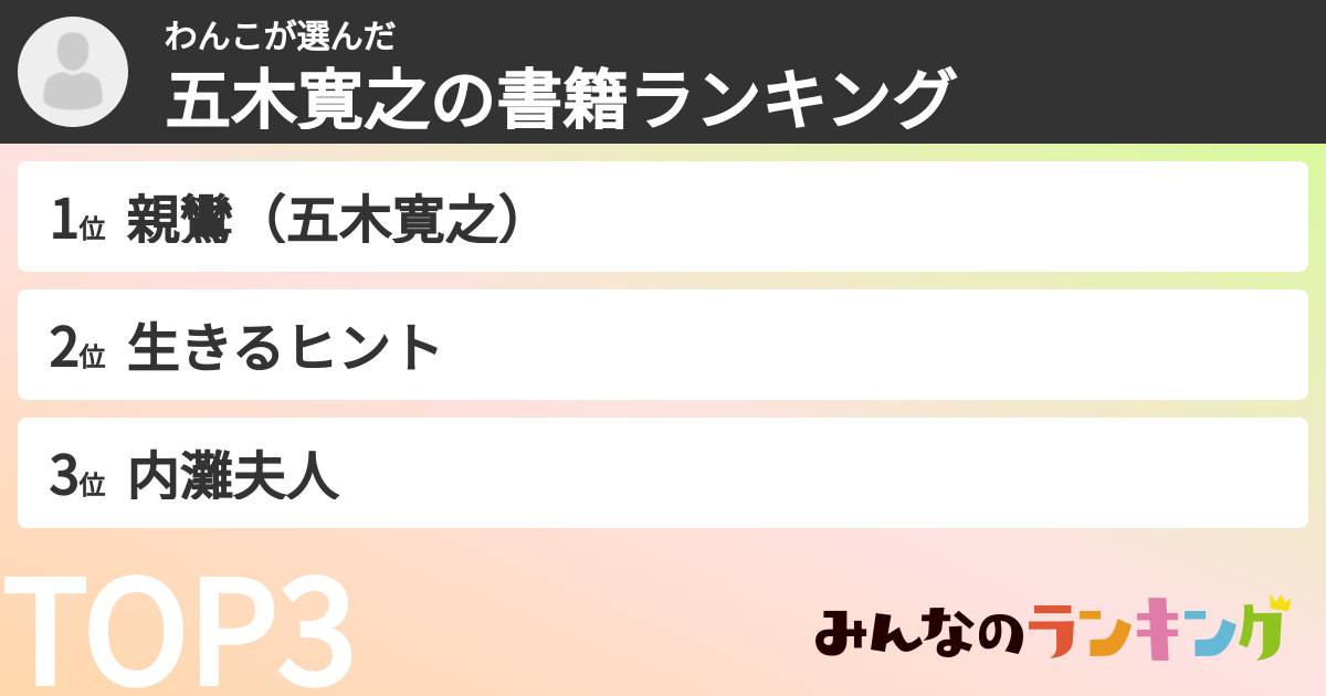 わんこさんの「五木寛之の書籍ランキング」