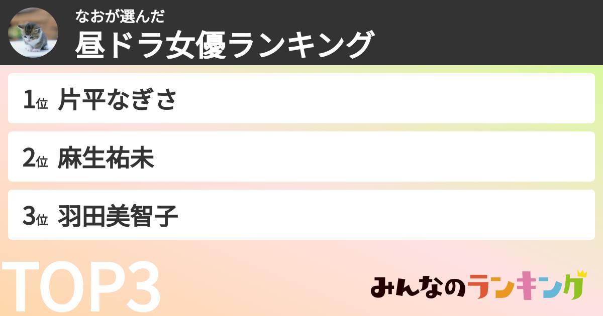 なおさんの「昼ドラ女優ランキング」