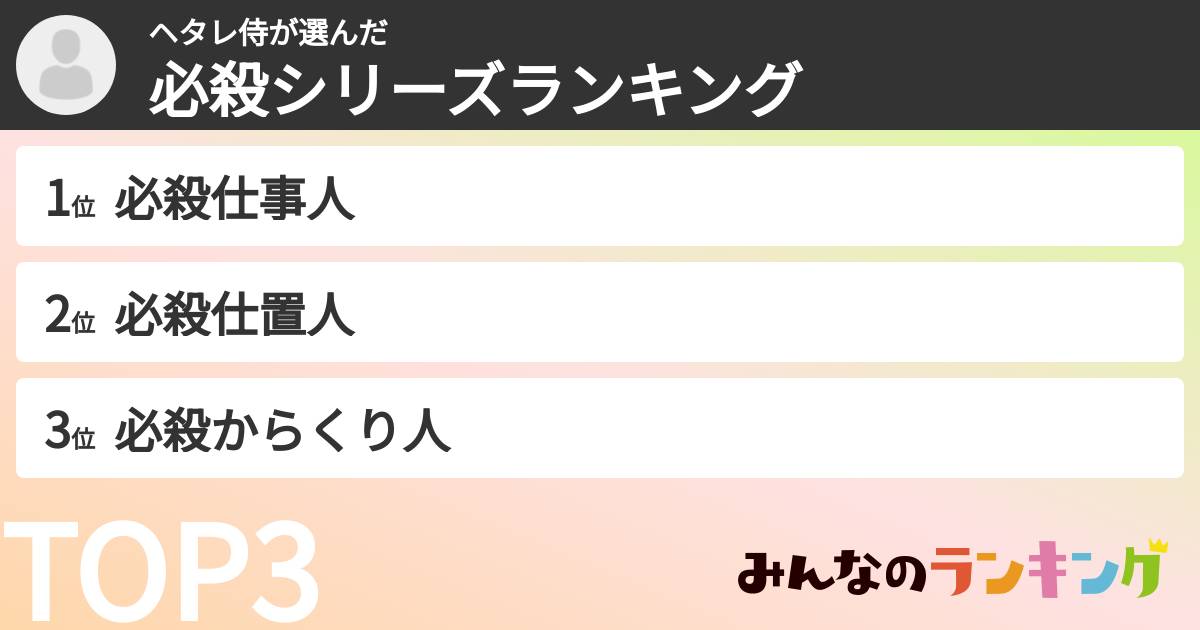 ヘタレ侍さんの「必殺シリーズランキング」