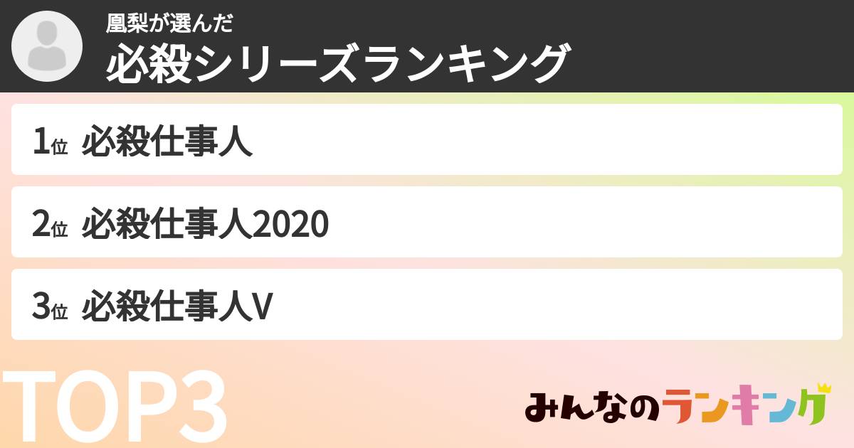 凰梨さんの「必殺シリーズランキング」