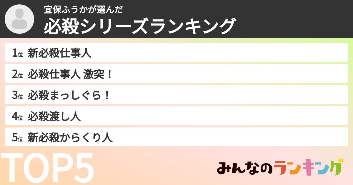 宜保ふうかさんの「必殺シリーズランキング」