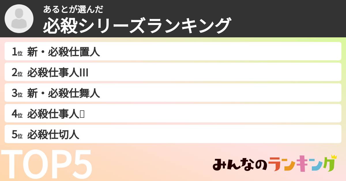 あるとさんの「必殺シリーズランキング」