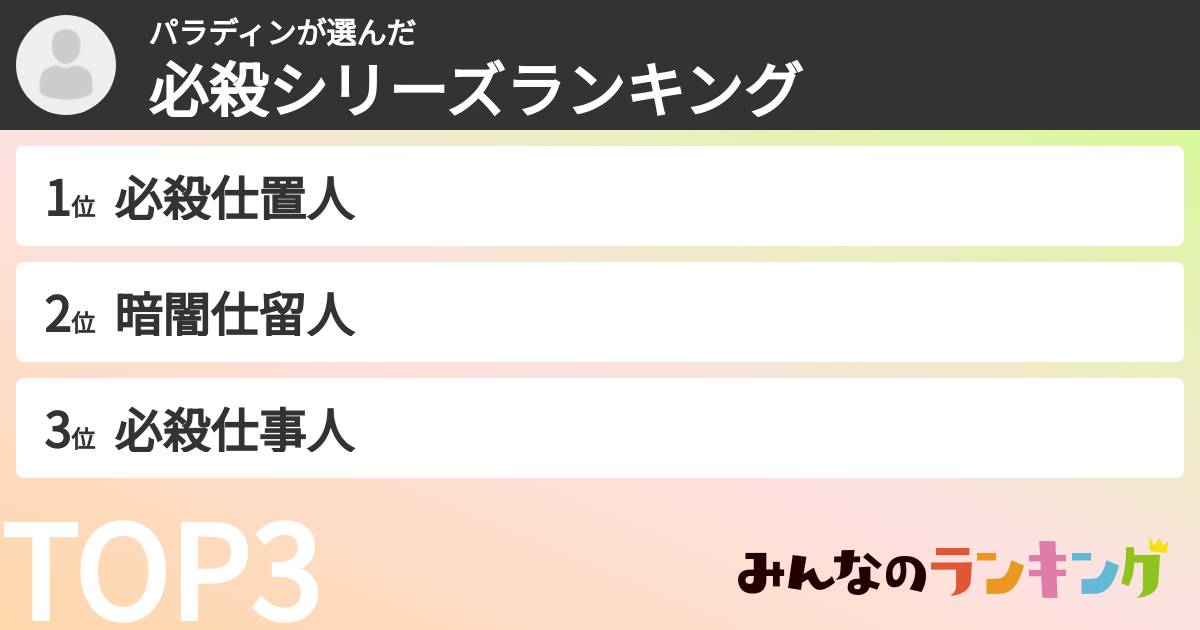 パラディンさんの「必殺シリーズランキング」