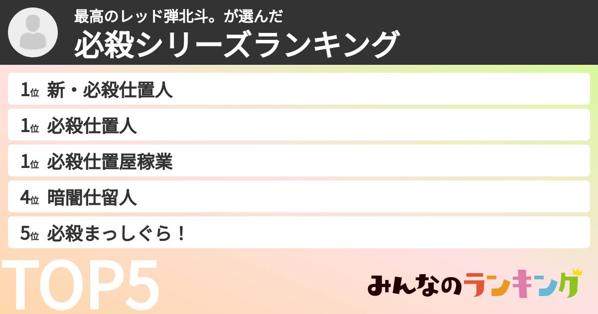 最高のレッド弾北斗。さんの「必殺シリーズランキング」