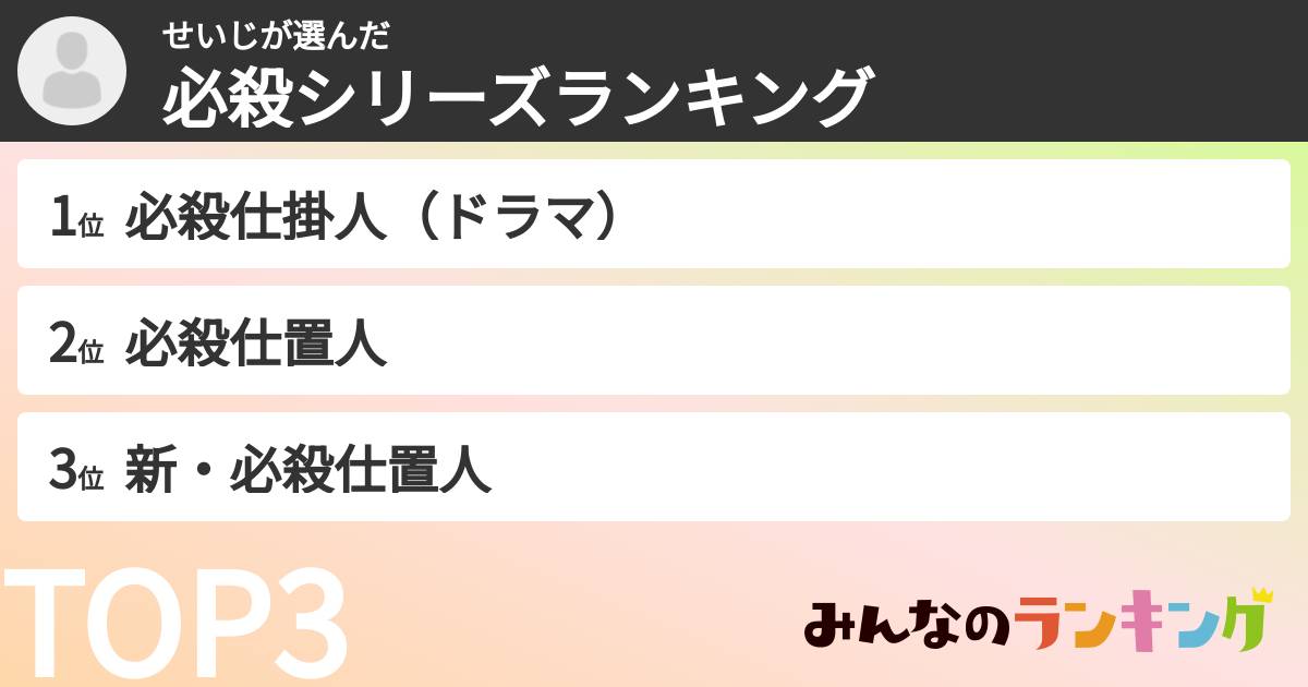 せいじさんの「必殺シリーズランキング」