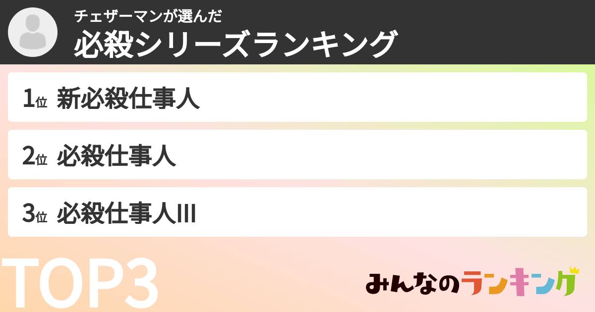 チェザーマンさんの「必殺シリーズランキング」