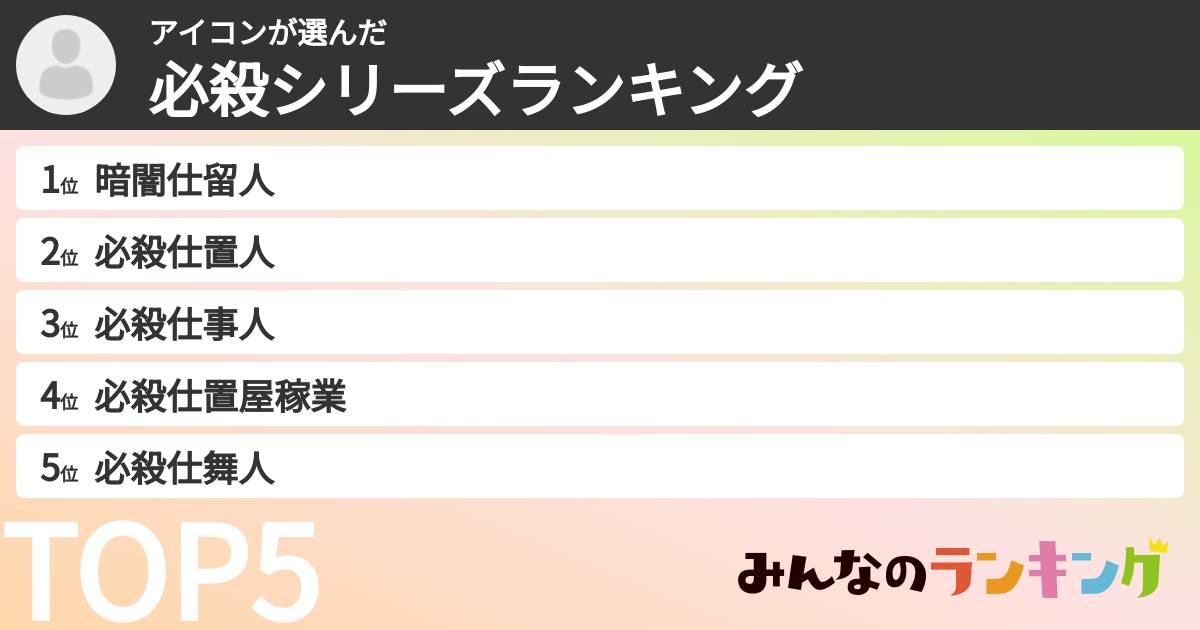 アイコンさんの「必殺シリーズランキング」