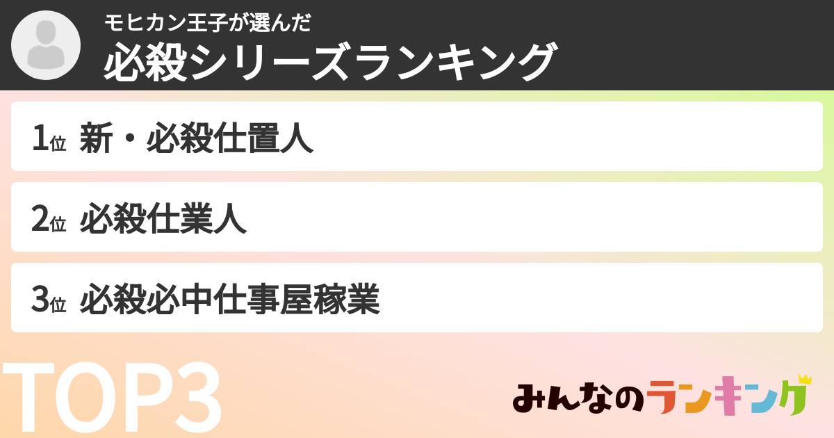 モヒカン王子さんの「必殺シリーズランキング」