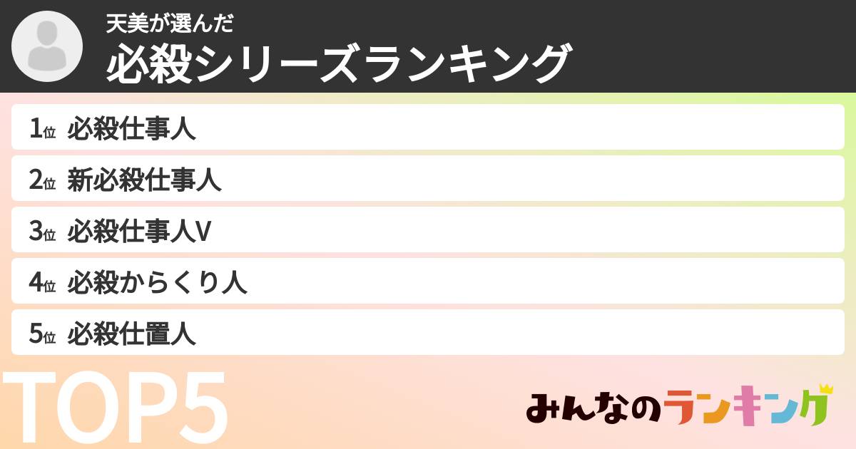 天美さんの「必殺シリーズランキング」