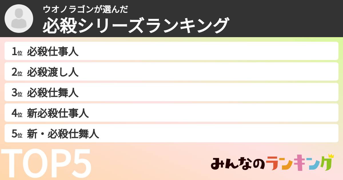 ウオノラゴンさんの「必殺シリーズランキング」
