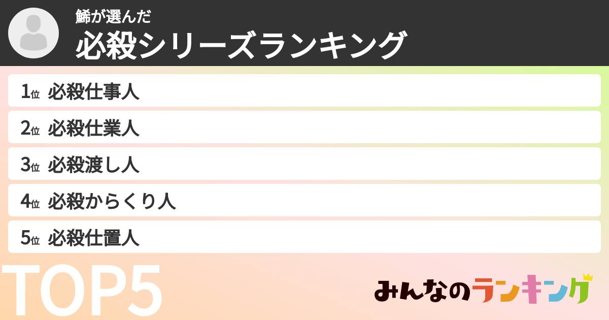 鯑さんの「必殺シリーズランキング」
