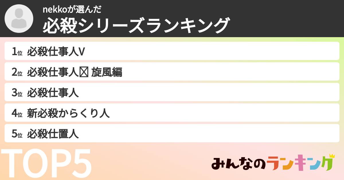 nekkoさんの「必殺シリーズランキング」