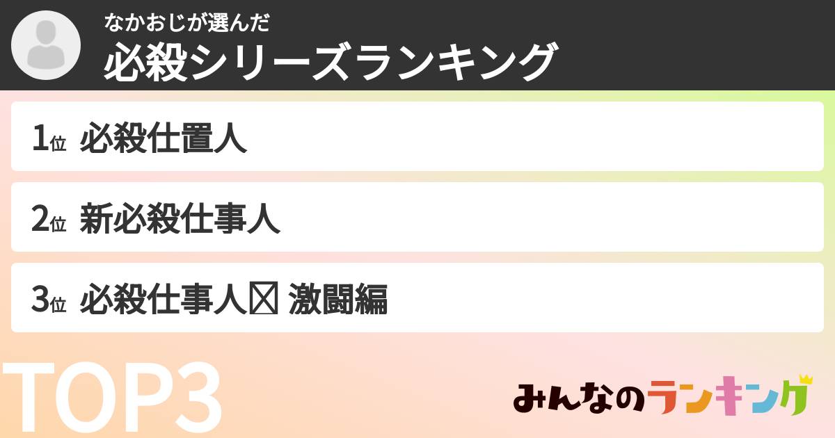 なかおじさんの「必殺シリーズランキング」