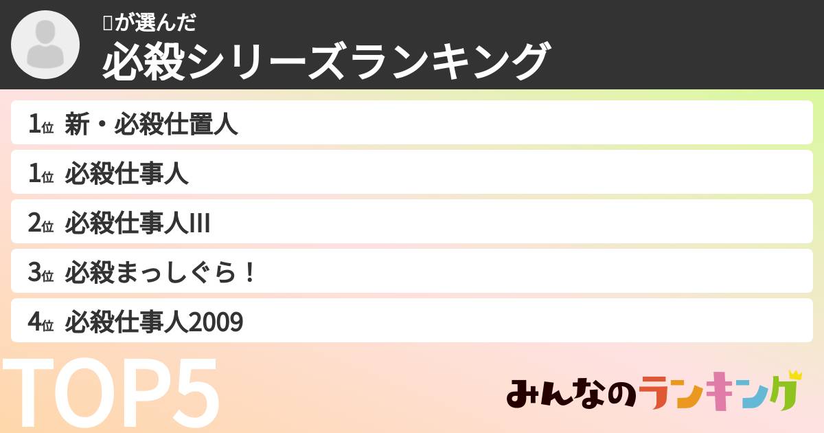 🎶さんの「必殺シリーズランキング」